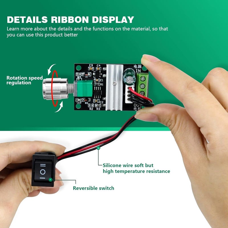 ALEDECO PWM Motor Speed Controller, Forward Reverse, 1203BB DC 28V 24V 12V 6V 3A 80W with Adjustable Reversible Knob Switch DC Motor Driver - Image 2